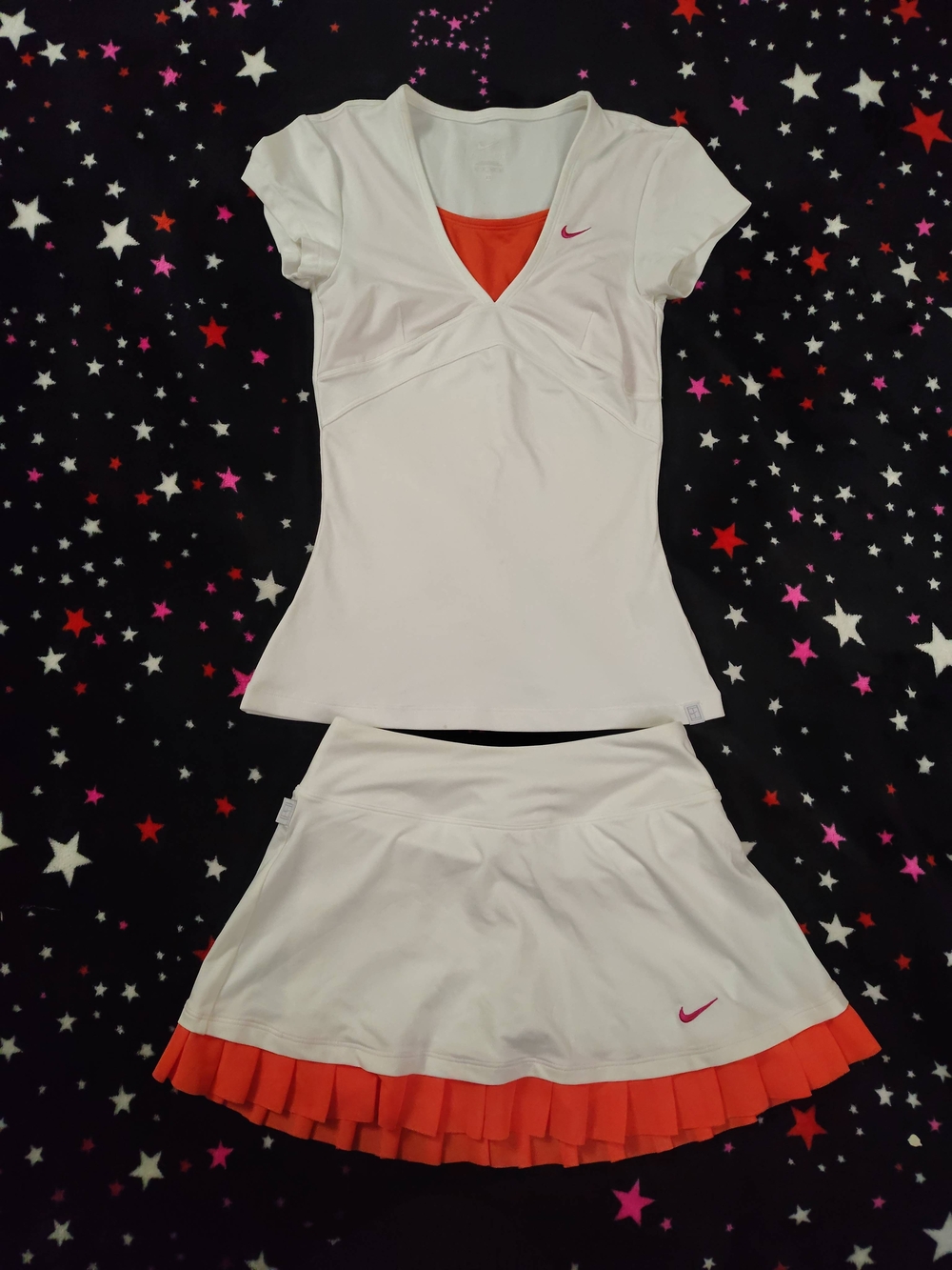 Nike Women’s White & Orange Tennis Top and Skirt Set